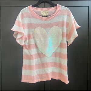 Wildfox Pink & Off-White Heart Sequin Stripe Top Size XS